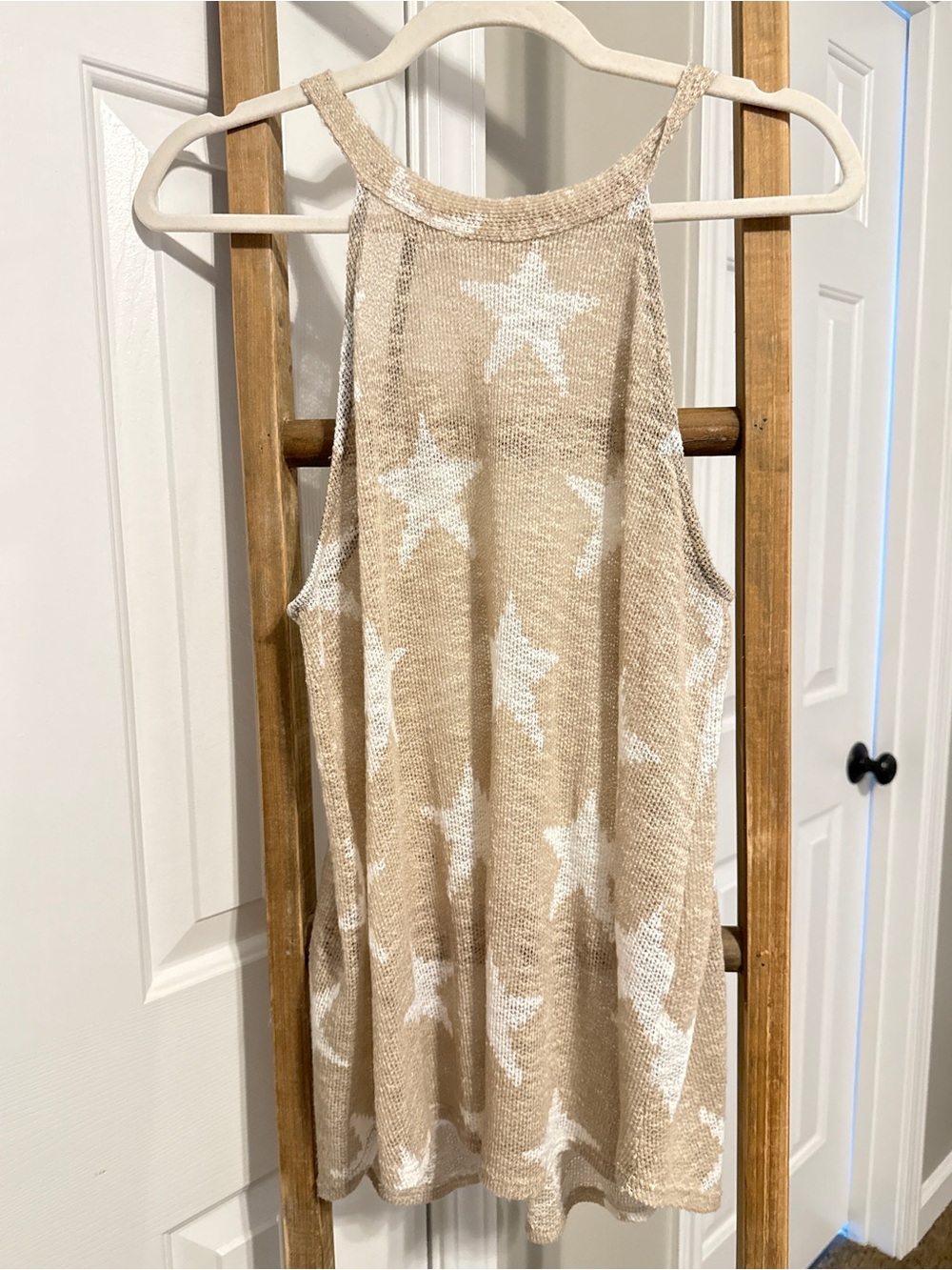 BiBi Beige and White Star Knit Tanktop